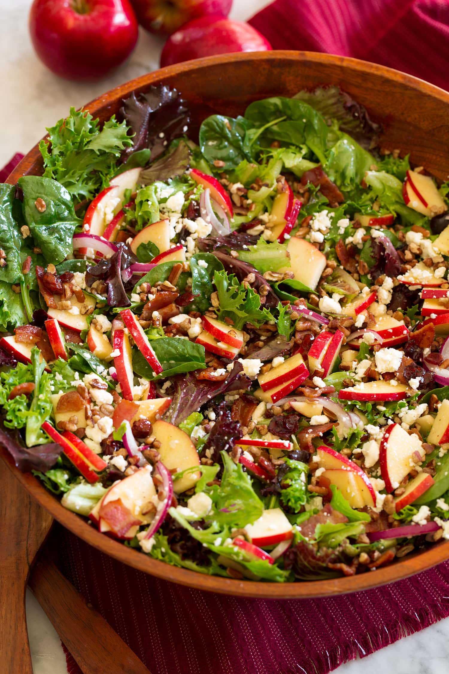 Apple Salad Apple spinach salad shown from the side.