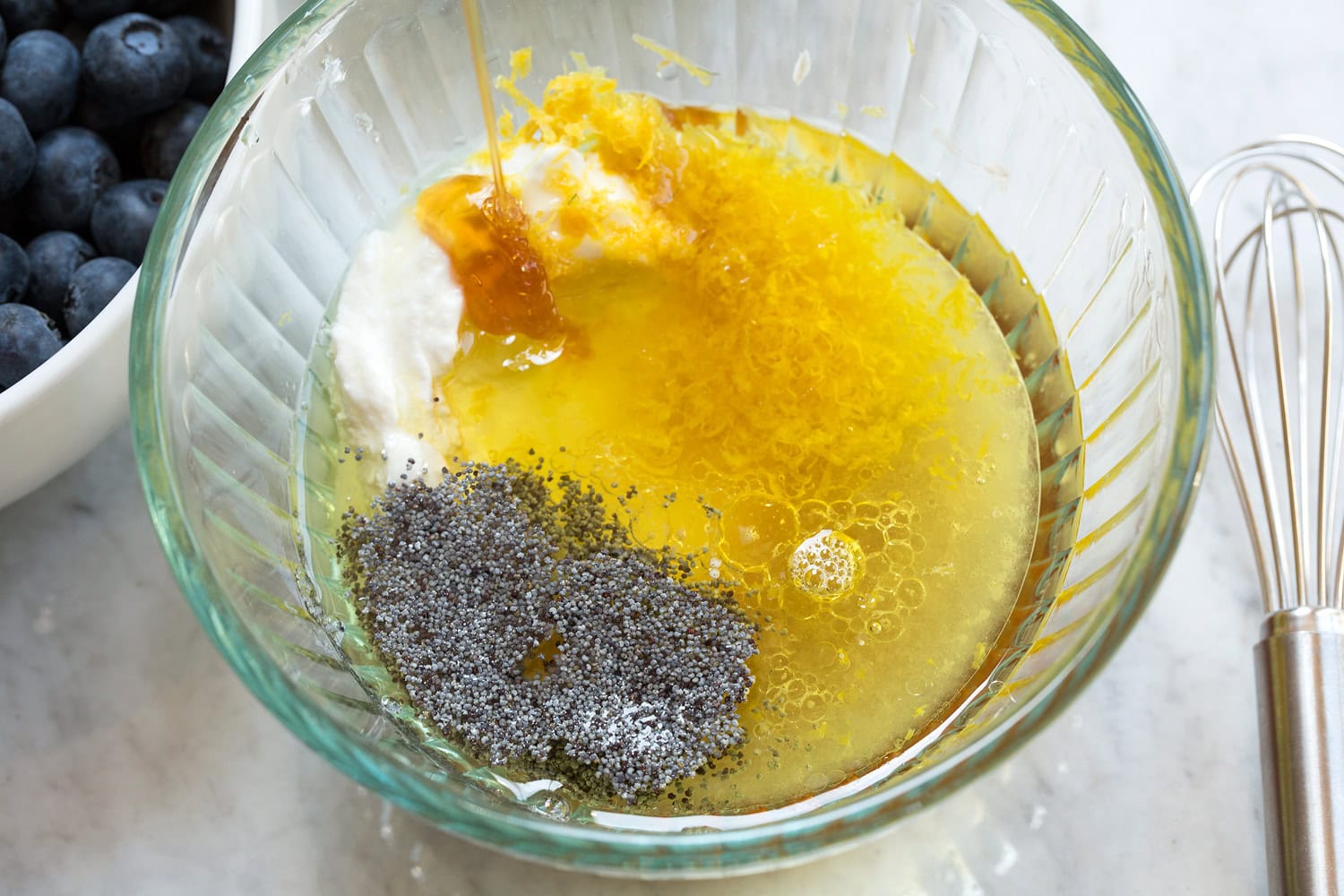 Blueberry Salad lemon poppy seed dressing ingredients before mixing.