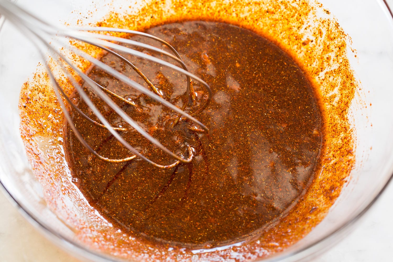 Chicken Taco Salad Chicken marinade after mixing.