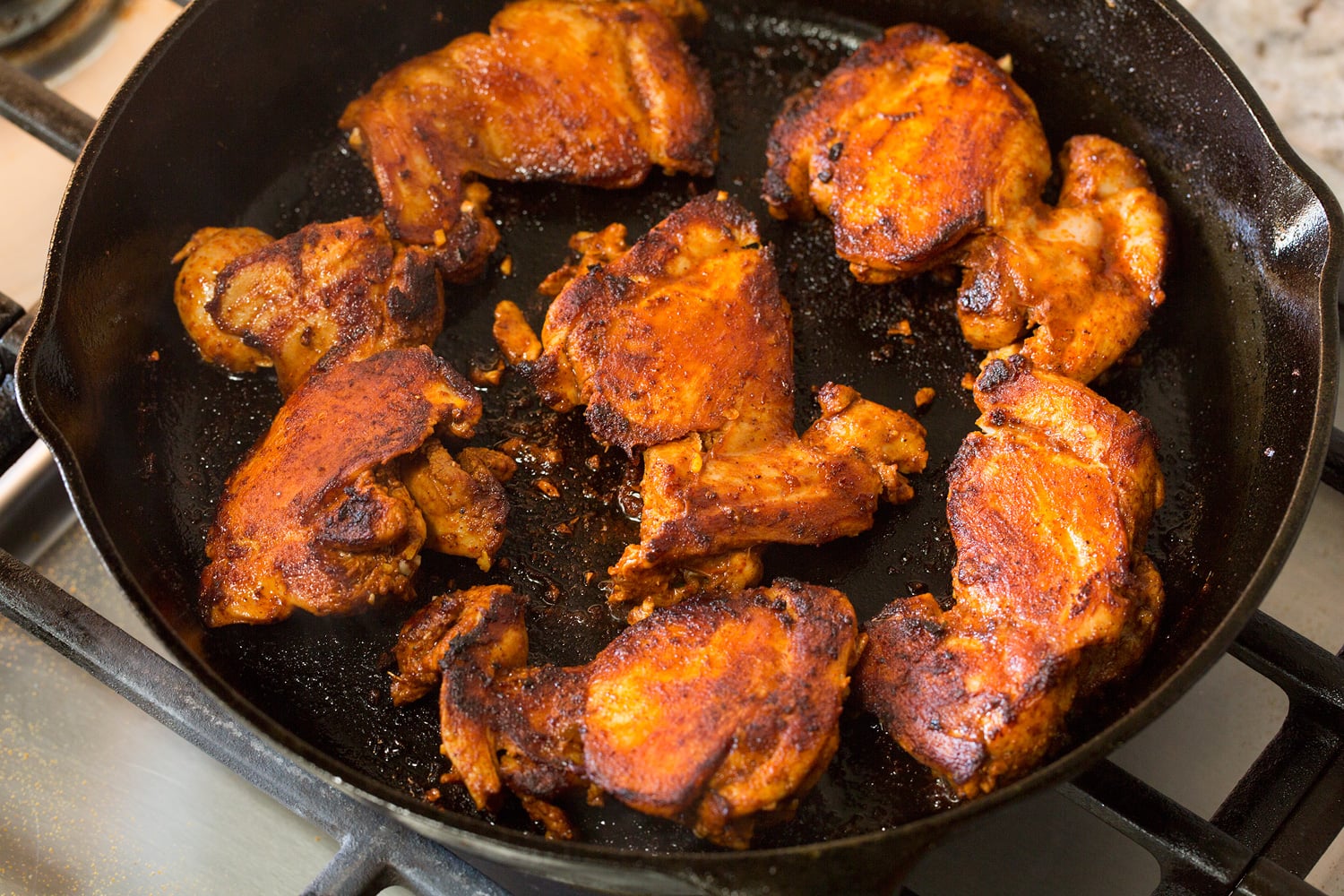Chicken Taco Salad Pan searing chicken.