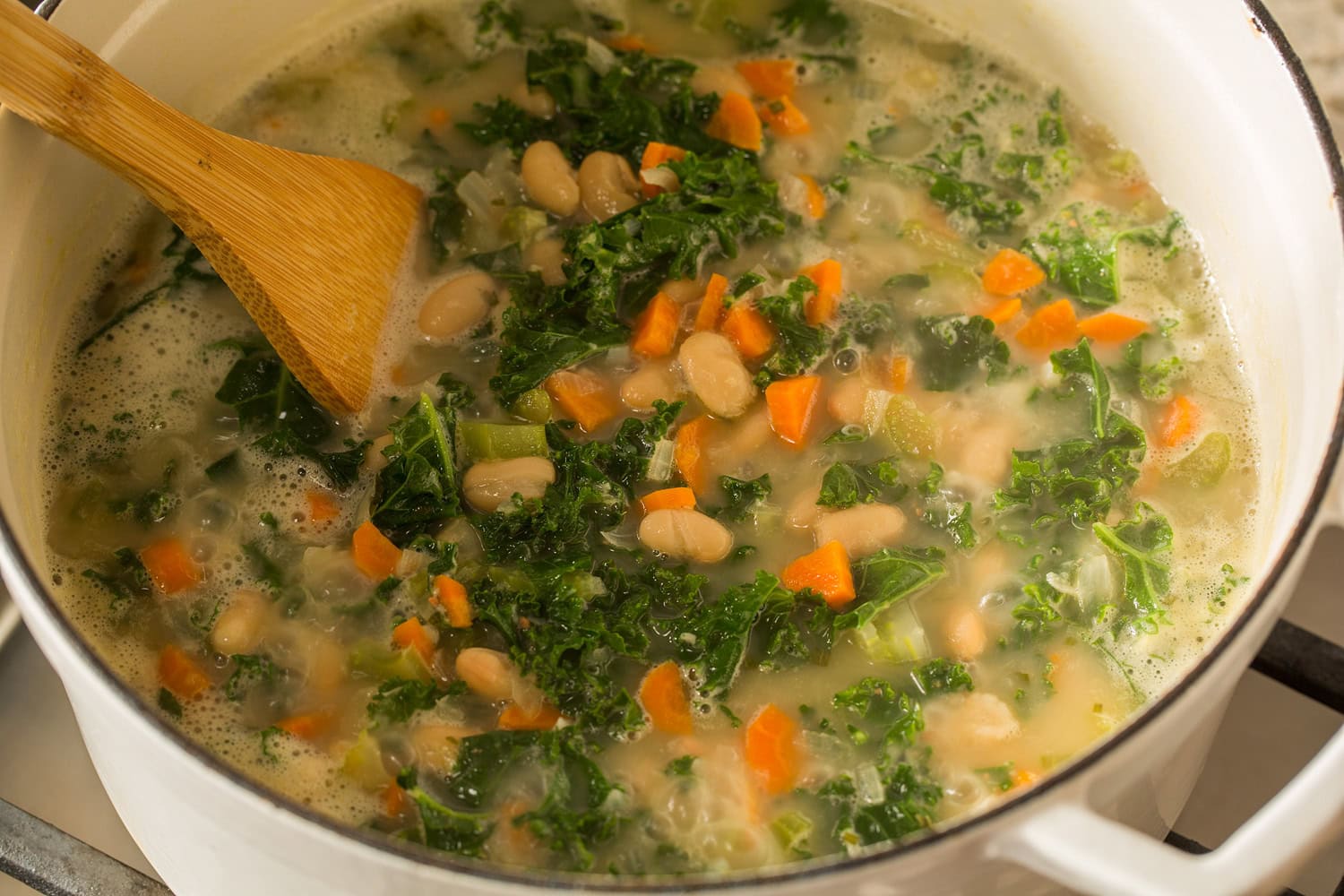 White Bean and Kale Soup Completed pot of kale white bean soup.