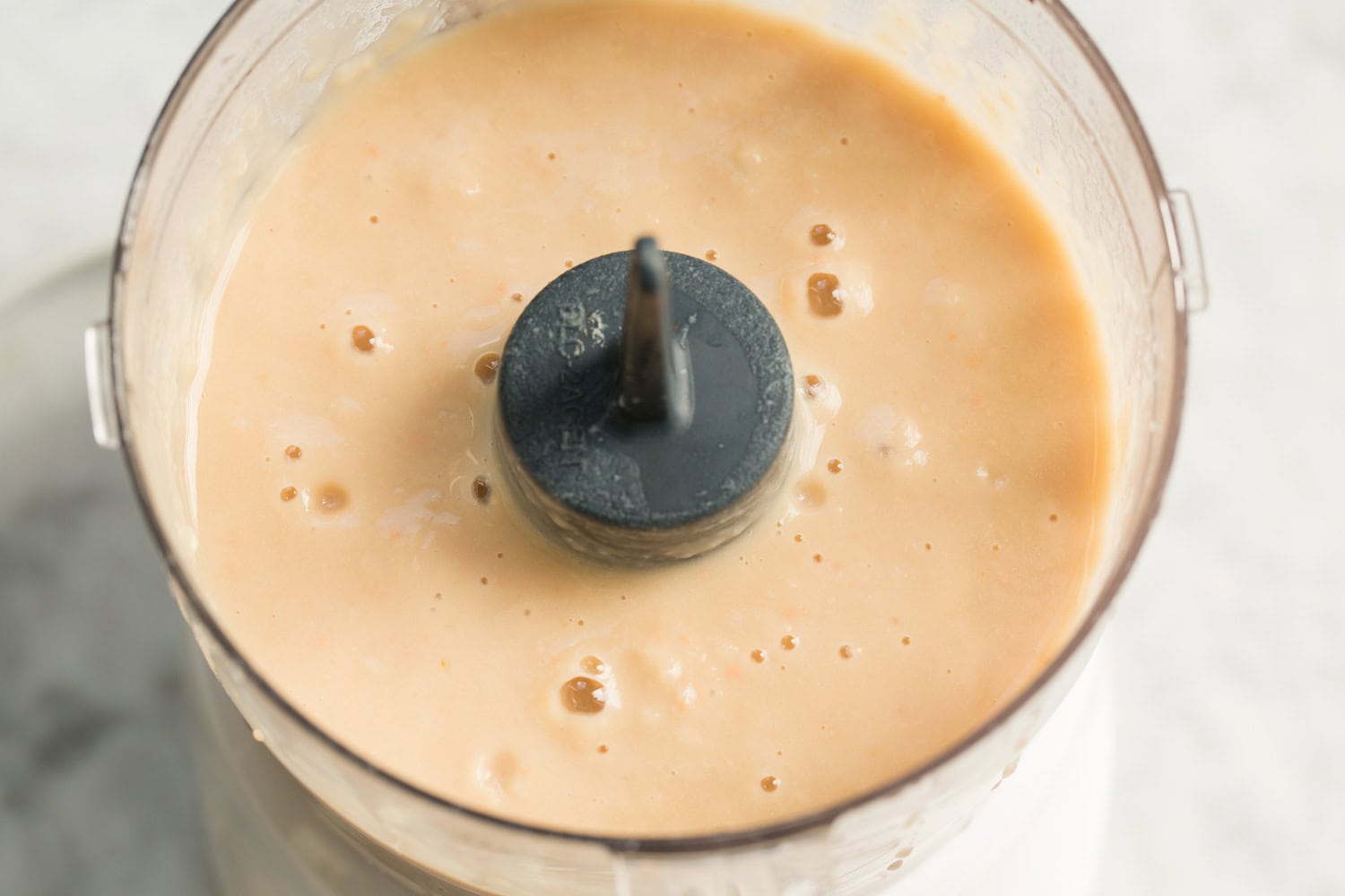 White Bean and Kale Soup Beans in food processor after pureeing.