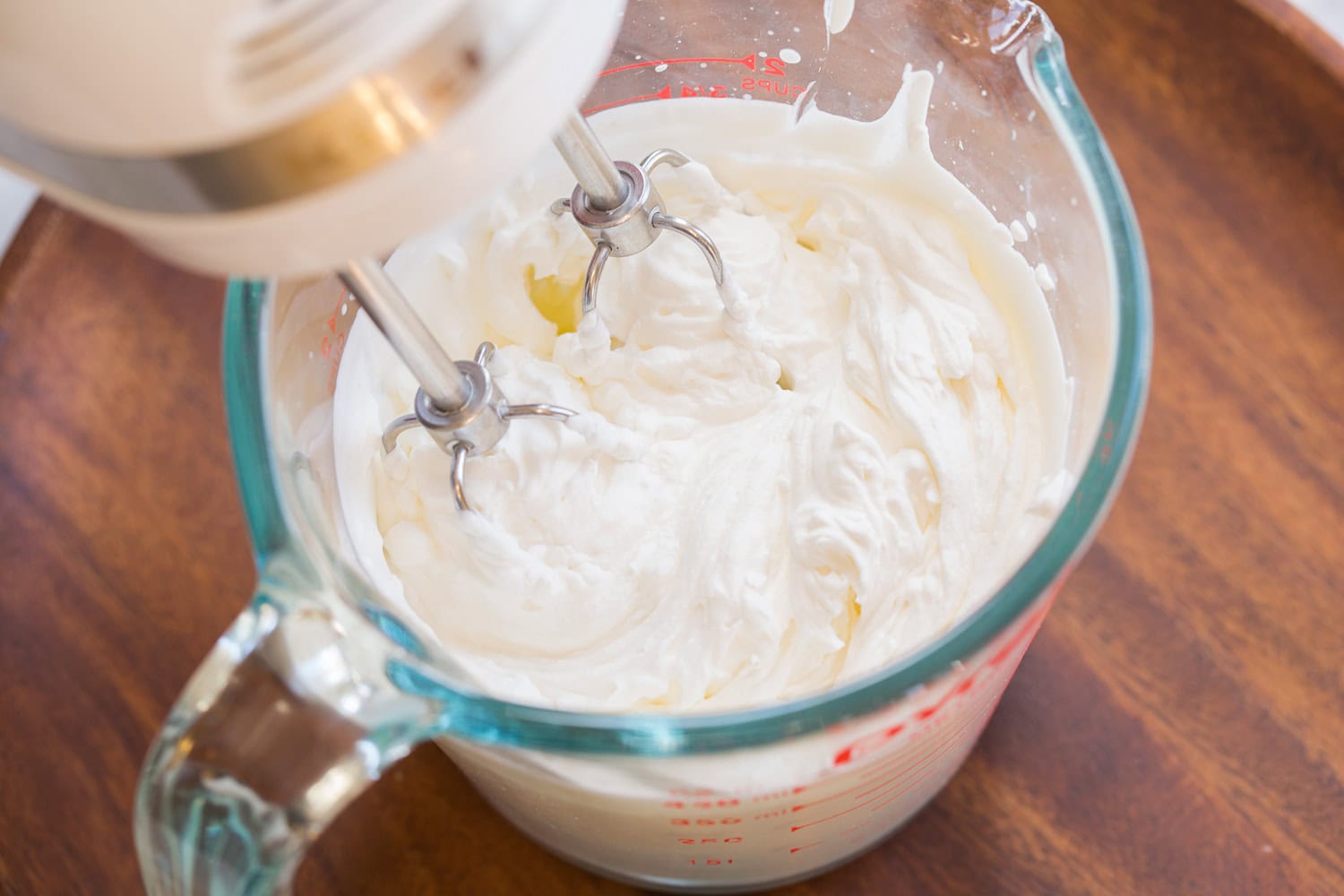 No Bake Cheesecake Whipped cream whipped to stiff peaks in glass jar.