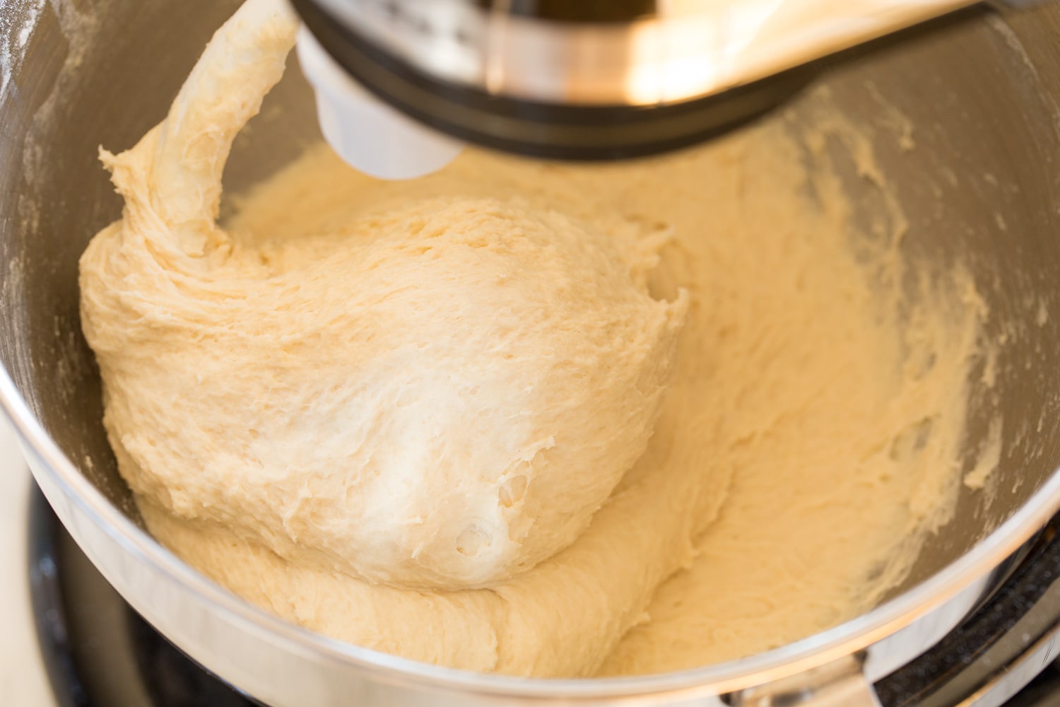 One Hour Dinner Rolls Kneaded roll dough in stand mixer.
