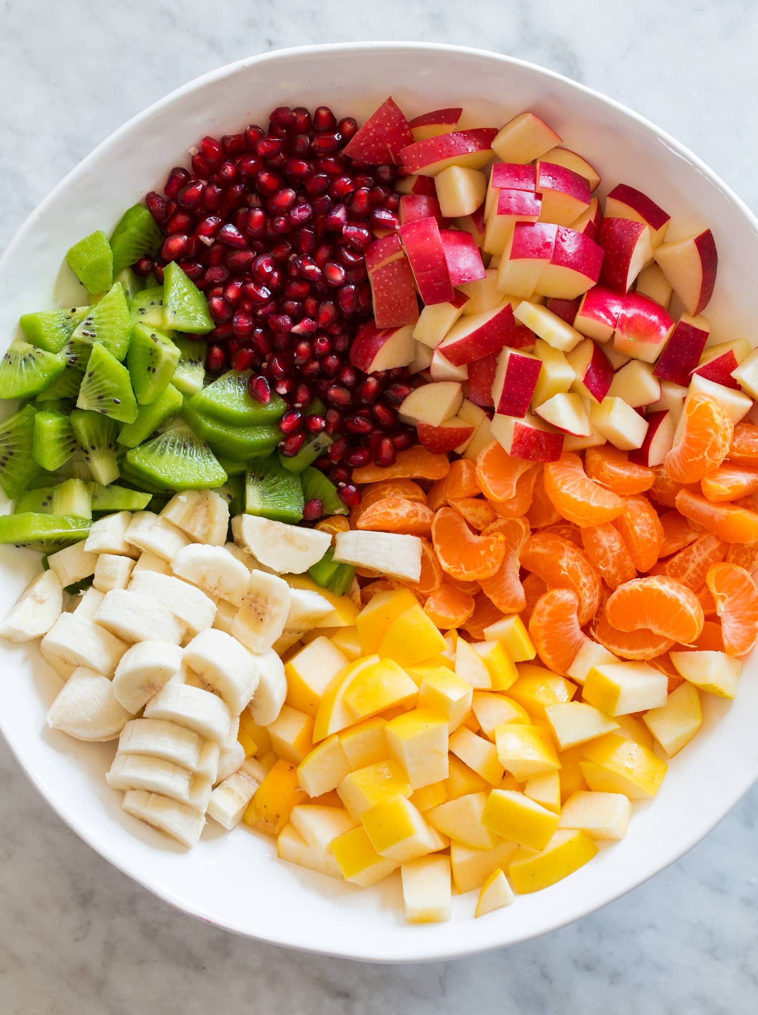 Winter Fruit Salad Fruit salad before tossing.